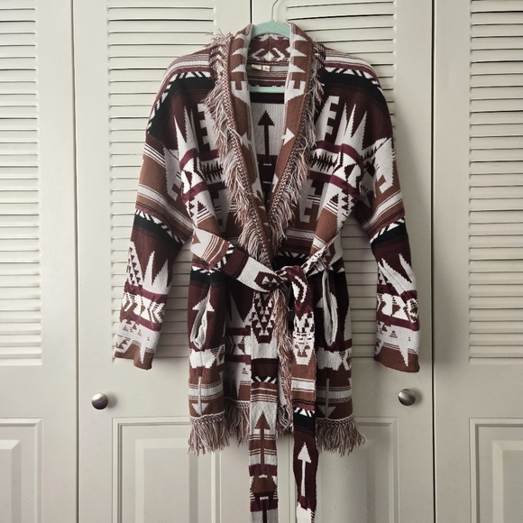 Anthropologie Moth Fringed Belted Cardigan Esther Wrap Sweater S #236 - Picture 5 of 10